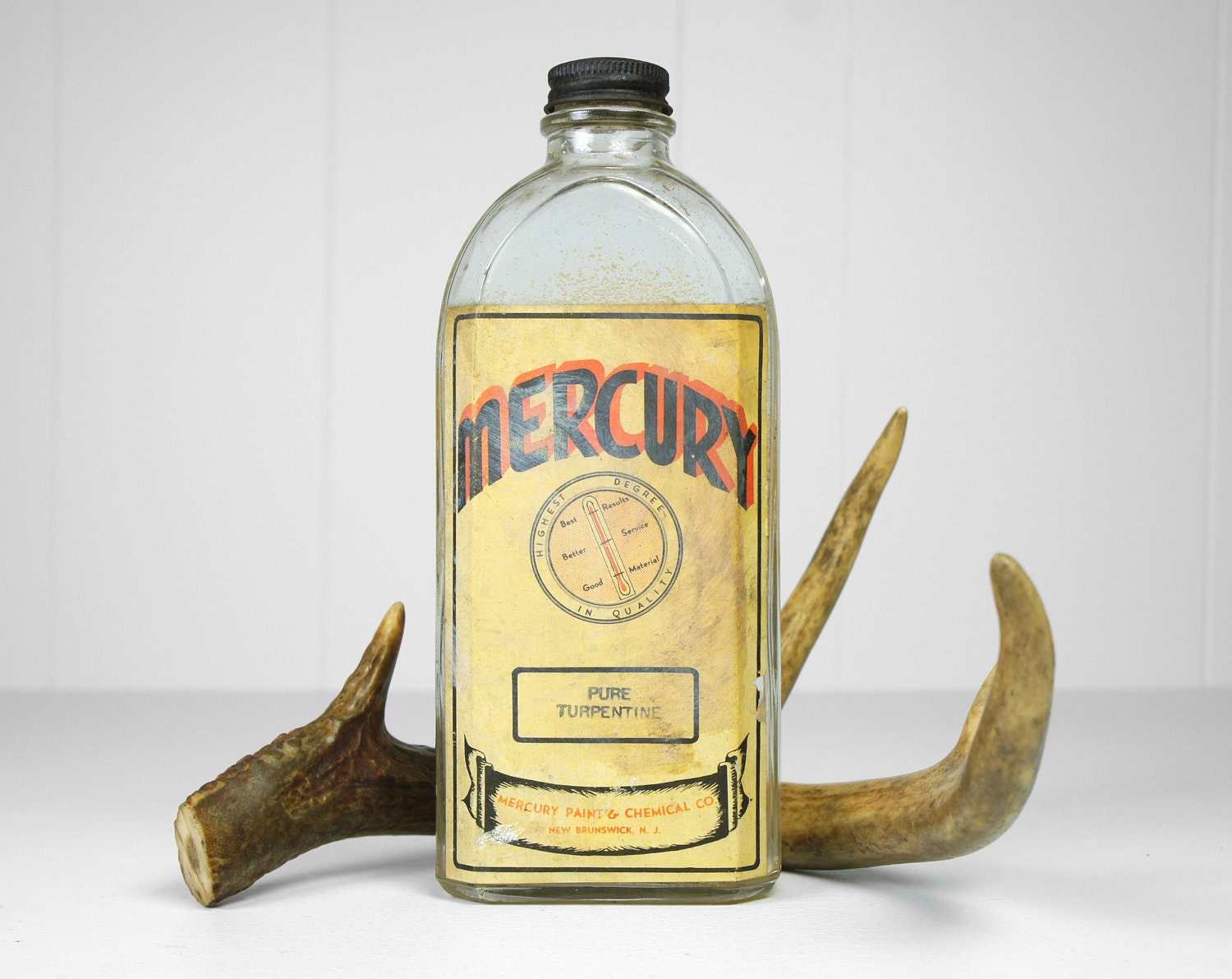 Vintage 1930's Mercury Paint & Chemical Co. Turpentine Bottle - New Brunswick, NJ
