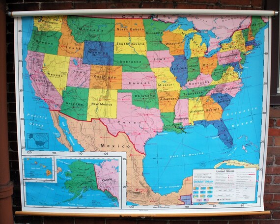 Vintage Nystrom Pull Down Classroom Map United by HoofAndAntler