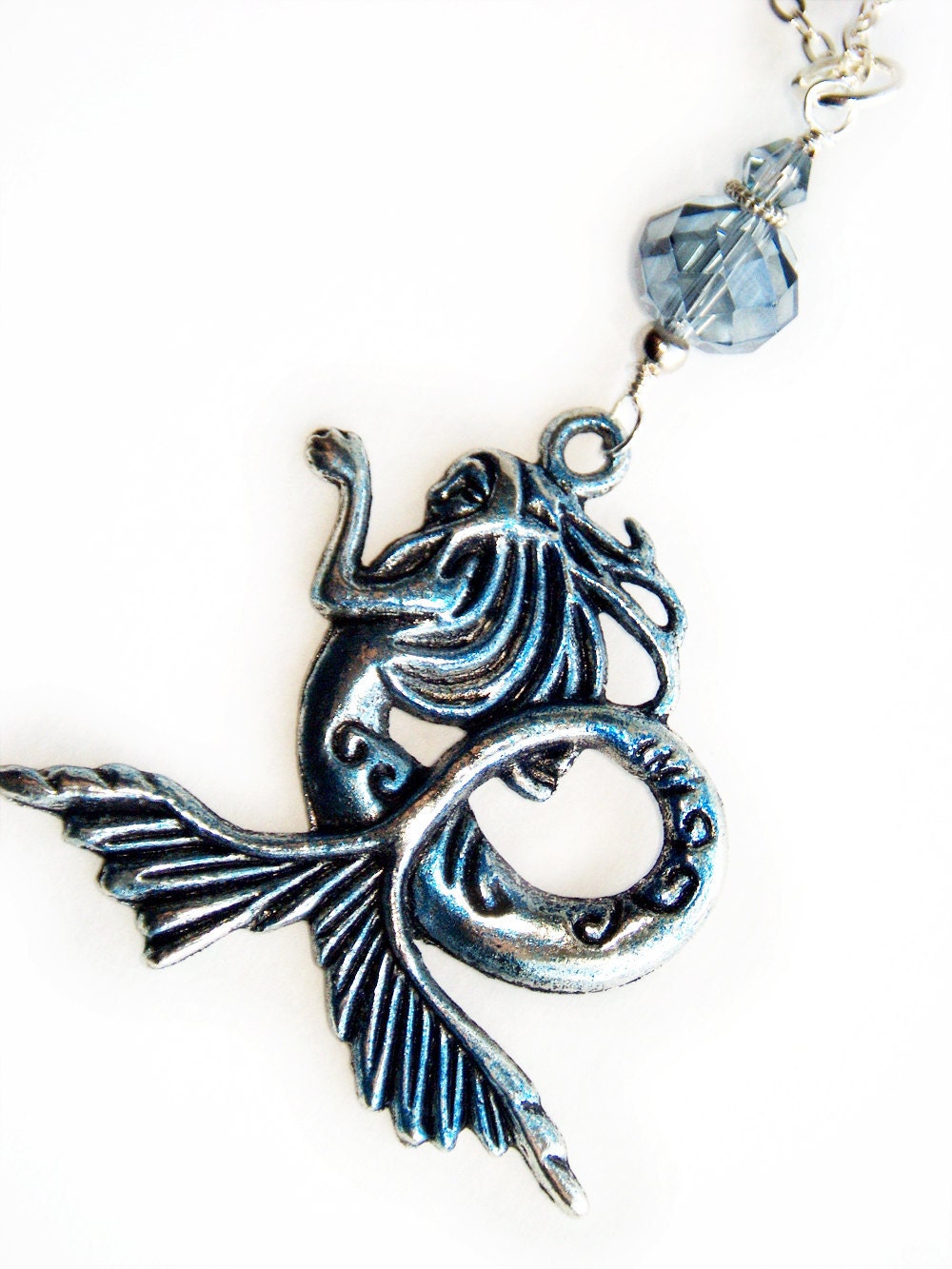 WATER NYMPH - Silver Mermaid Pendant Necklace with Hand applied blue patina