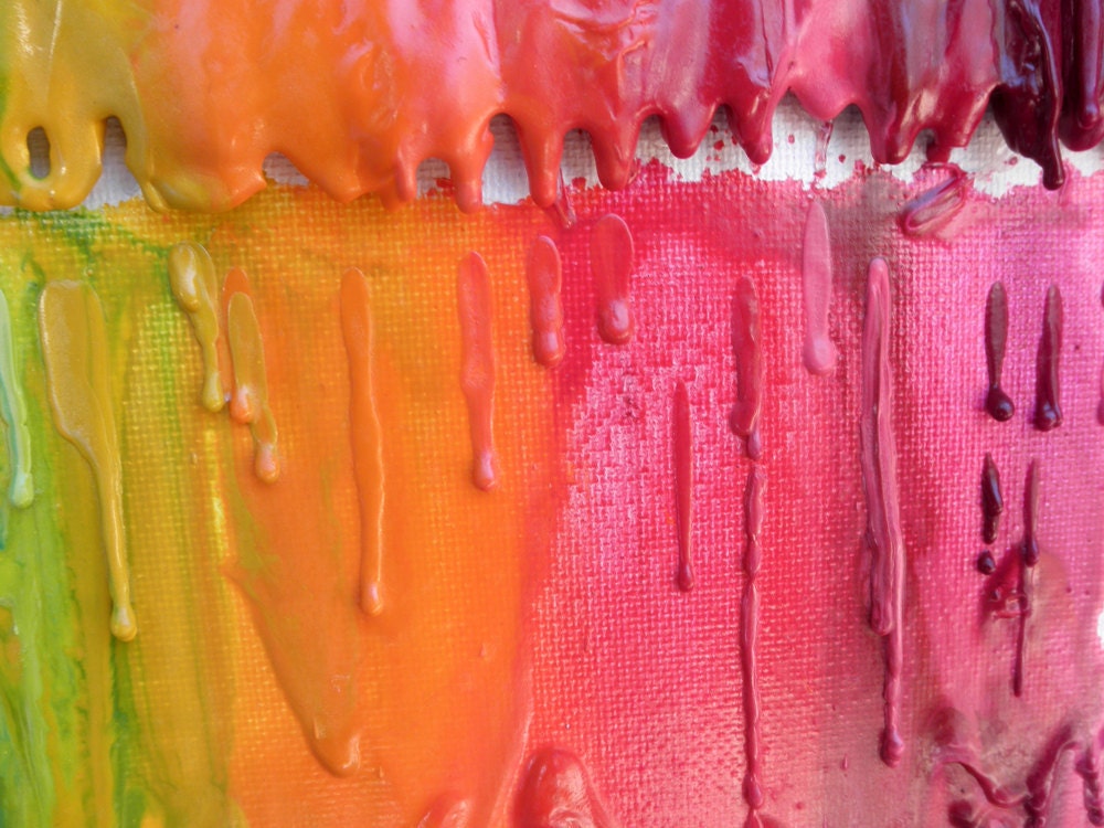 Rainbow Crayon Melting on Canvas Experiment-16x20