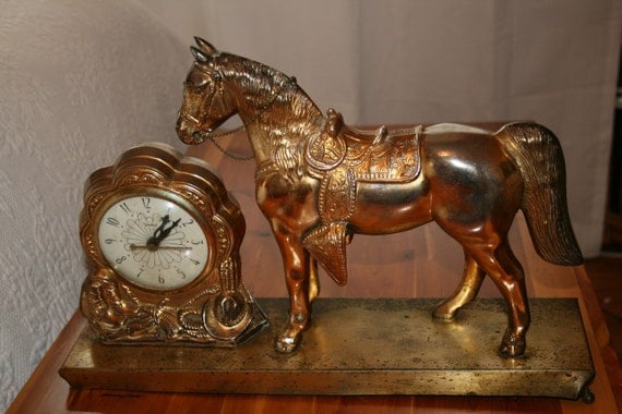 Vintage Metal Horse Clock by LeBeauChateau on Etsy