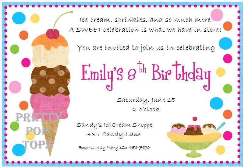Ice Cream Birthday Party Printable DIY Digital Invitation