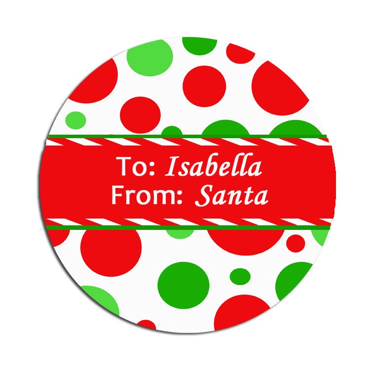 Printable Personalized Christmas Gift Tags, Address Labels - Polka Dot Santa Il_570xn