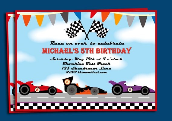 Race Cars Invitation Printable - You Pick Colors of Cars - Test Track Collection Il_570xn