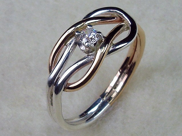Celtic Love Knot Ring in Sterling Silver and 14kt Gold Filled Cubic Zirconia Ring