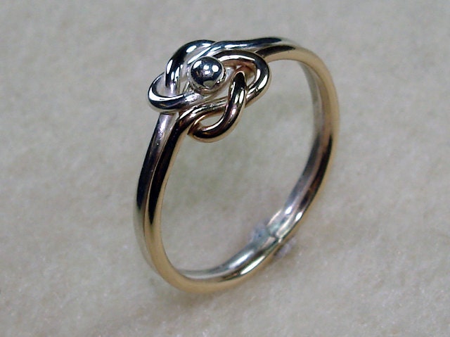Mini Celtic Double Love Knot Ring with Argentium Silver and 14kt Gold Filled and Silver Pearl