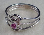 Double Celtic Love Knot Ring with Twisty in All Argentium Silver with 4mm Rose Zircon Cubic Zirconia CZ Birthstone