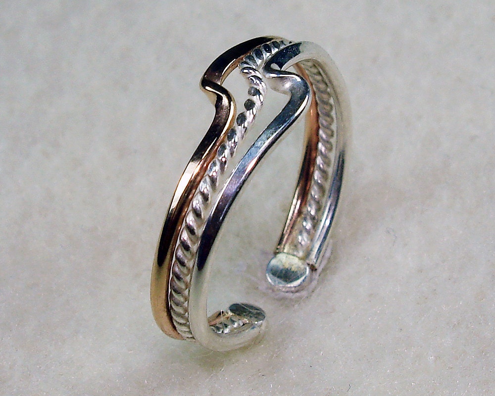 Adjustable Stacked Toe Ring in 14kt Gold Filled and Sterling Silver Twisty Bands