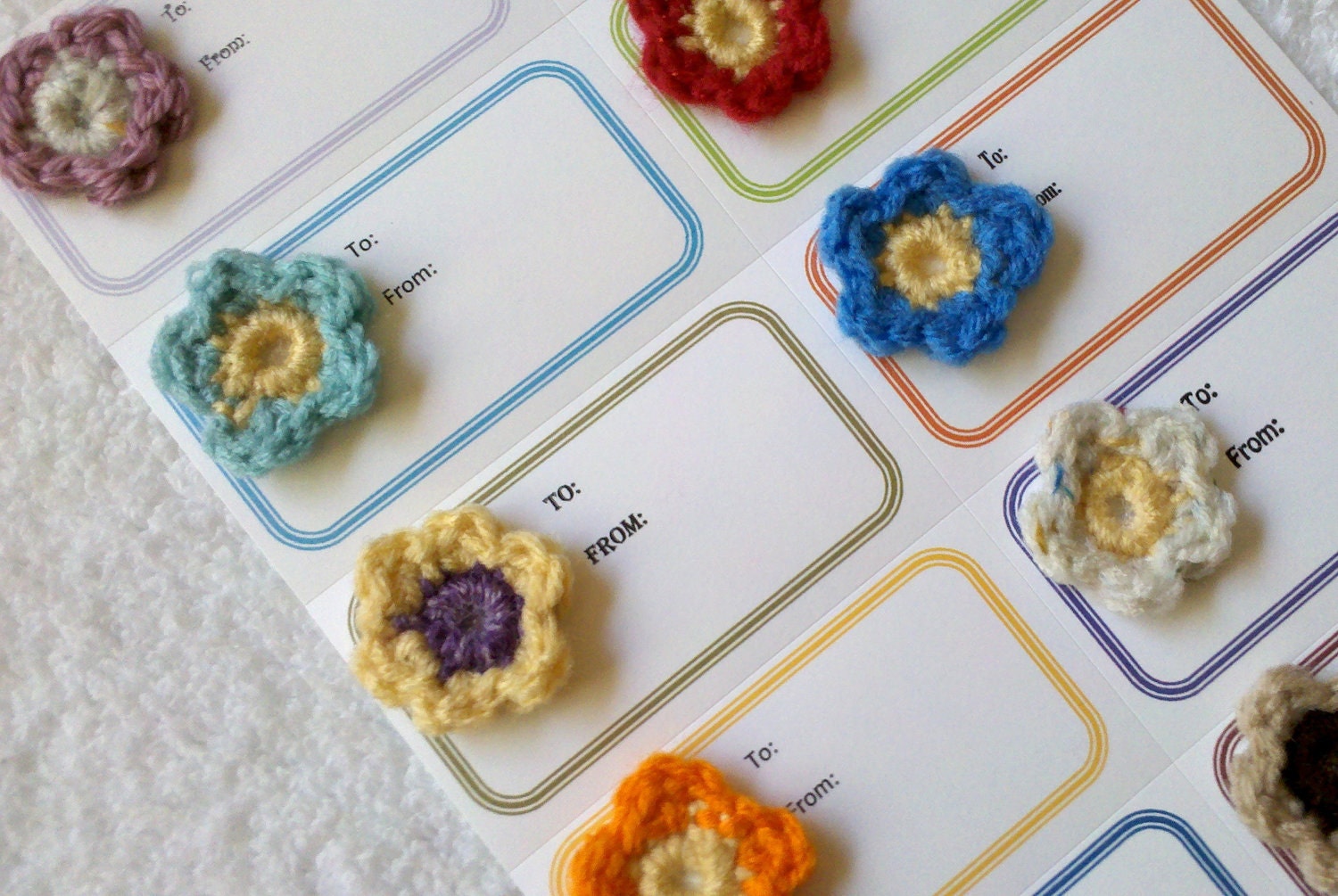 Colorful Floral Gift Tags - Assorted Colors - Red Blue Yellow Purple Green