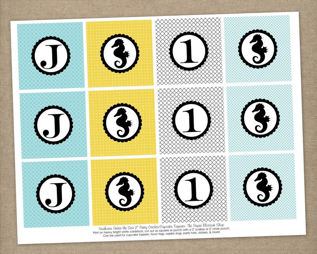 Custom Printable Under the Sea Birthday Party 2 inch Party Circles/Cupcake Toppers