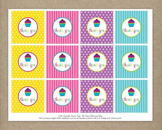 INSTANT DOWNLOAD - Printable Cupcake Birthday Party Favor Tags Il_570xn