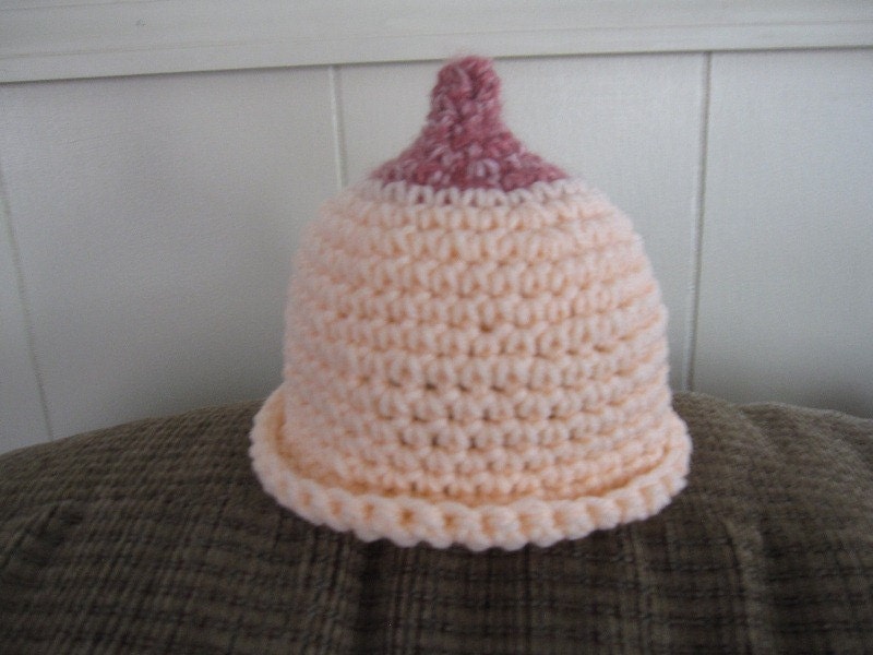 Crocheted Newborn Boobie Beanie Nursing Hat Breast Cancer Awareness FREE SHIPPING