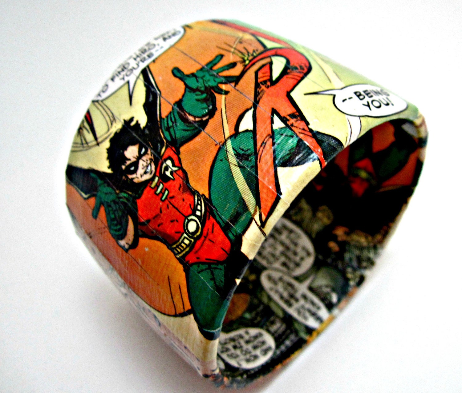 The Original Upcycled Comic Book Bracelet Featuring Robin and Superboy