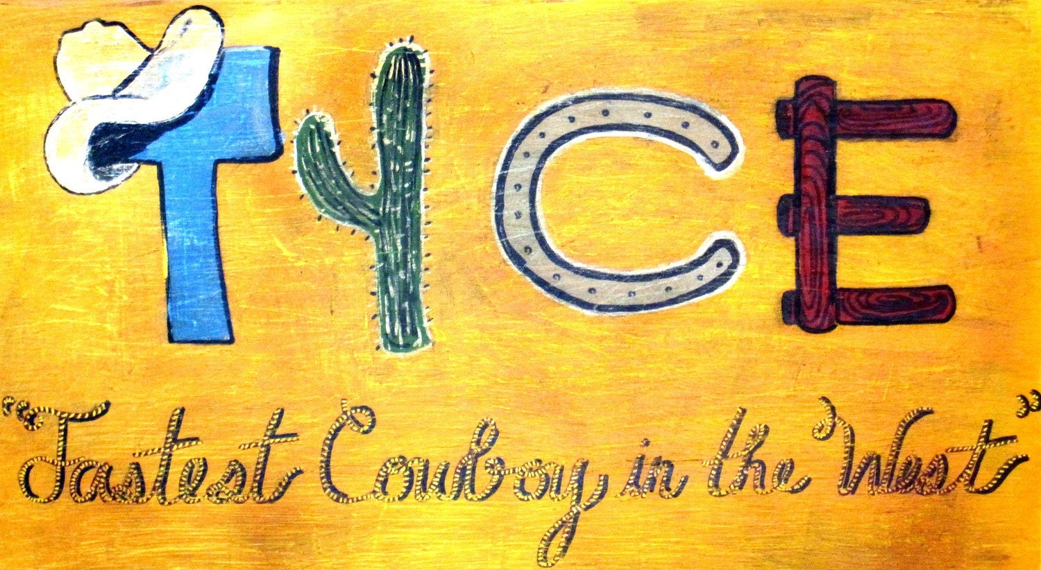 Cowboy Sign-Vintage Retro Western Style-Personalized Handpainted-Custom Made to Order