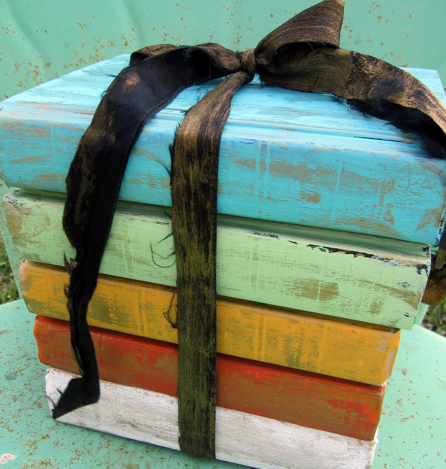 Book Bundle Shabby Chic-Hand Painted & Distressed-Custom Made to Order