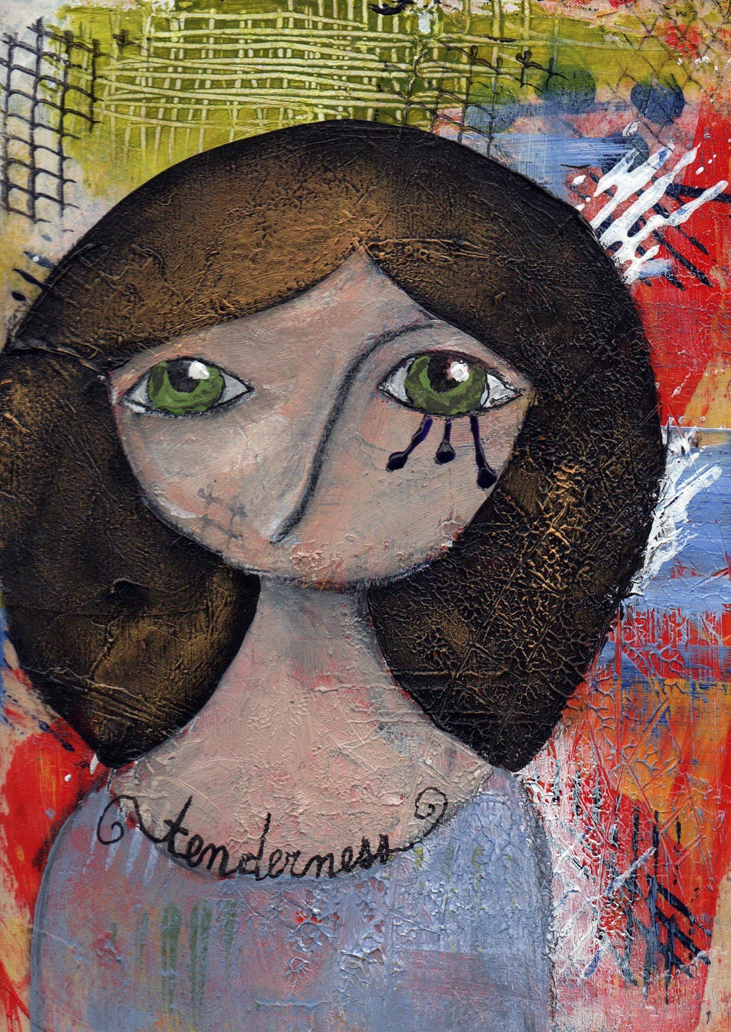 Mini Nixies Serie 1 Original Mixed Media Painting -- Tenderness