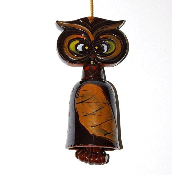 vintage owl chime - owl bell - wallhanging - garden decor