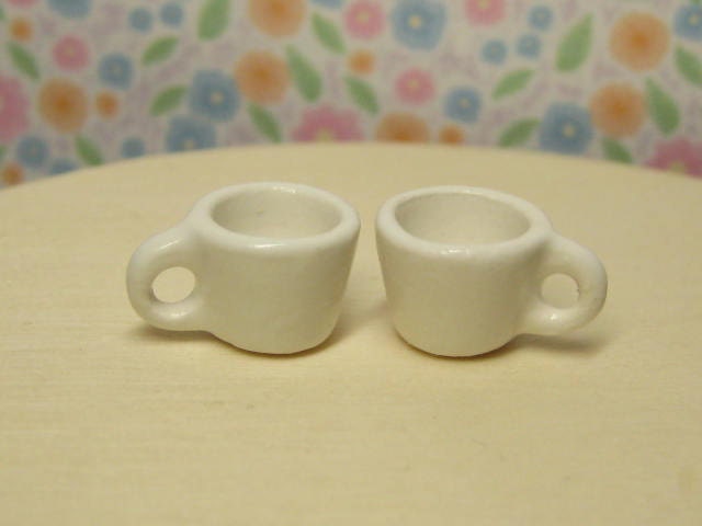 Dollhouse Miniature tea cups white set of 2 pcs mugs 1:12 scale one inch style B