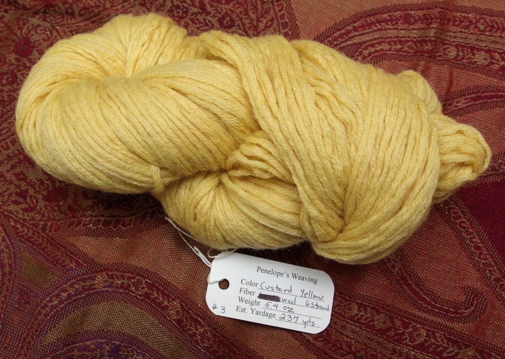 Recycled Wool Yarn, Custard Yellow, Bulky Weight, 237 Yards