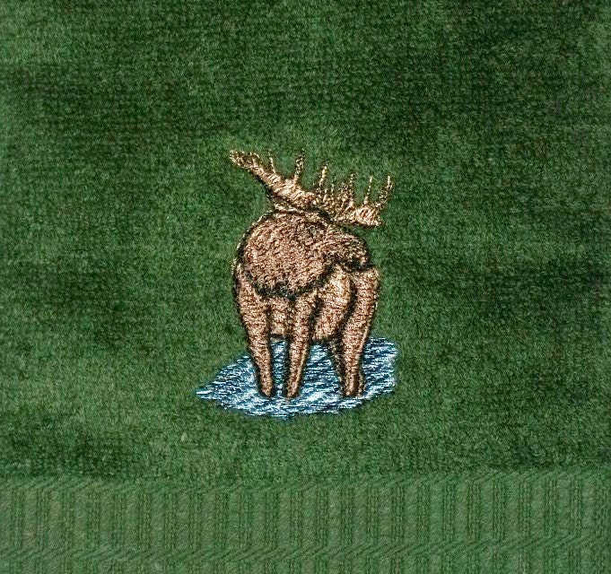 Hand Towels Bath Moose Cabin Lodge Green Set of 2