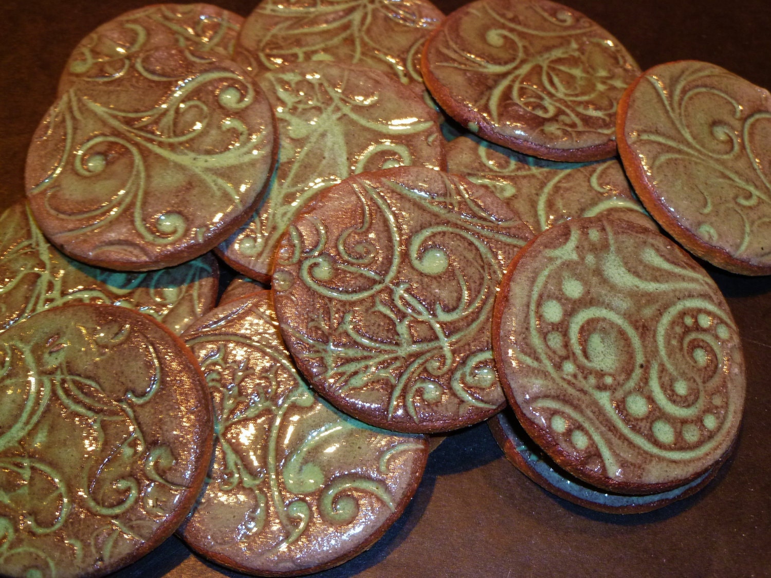 Tile Cookies Mosaic swirlies with Green glaze