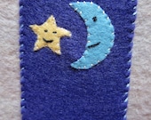 Felt Embroidered Bookmark - Blue Moon and Yellow Star