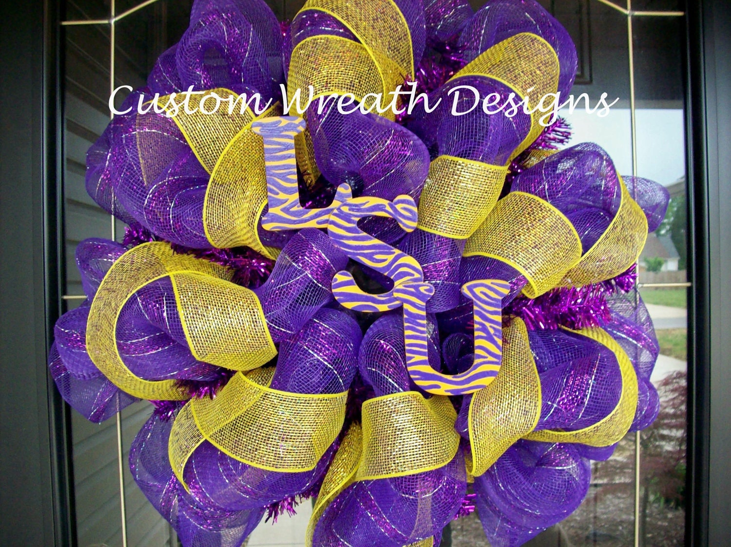 Deco Mesh LSU Tiger Print Wreath