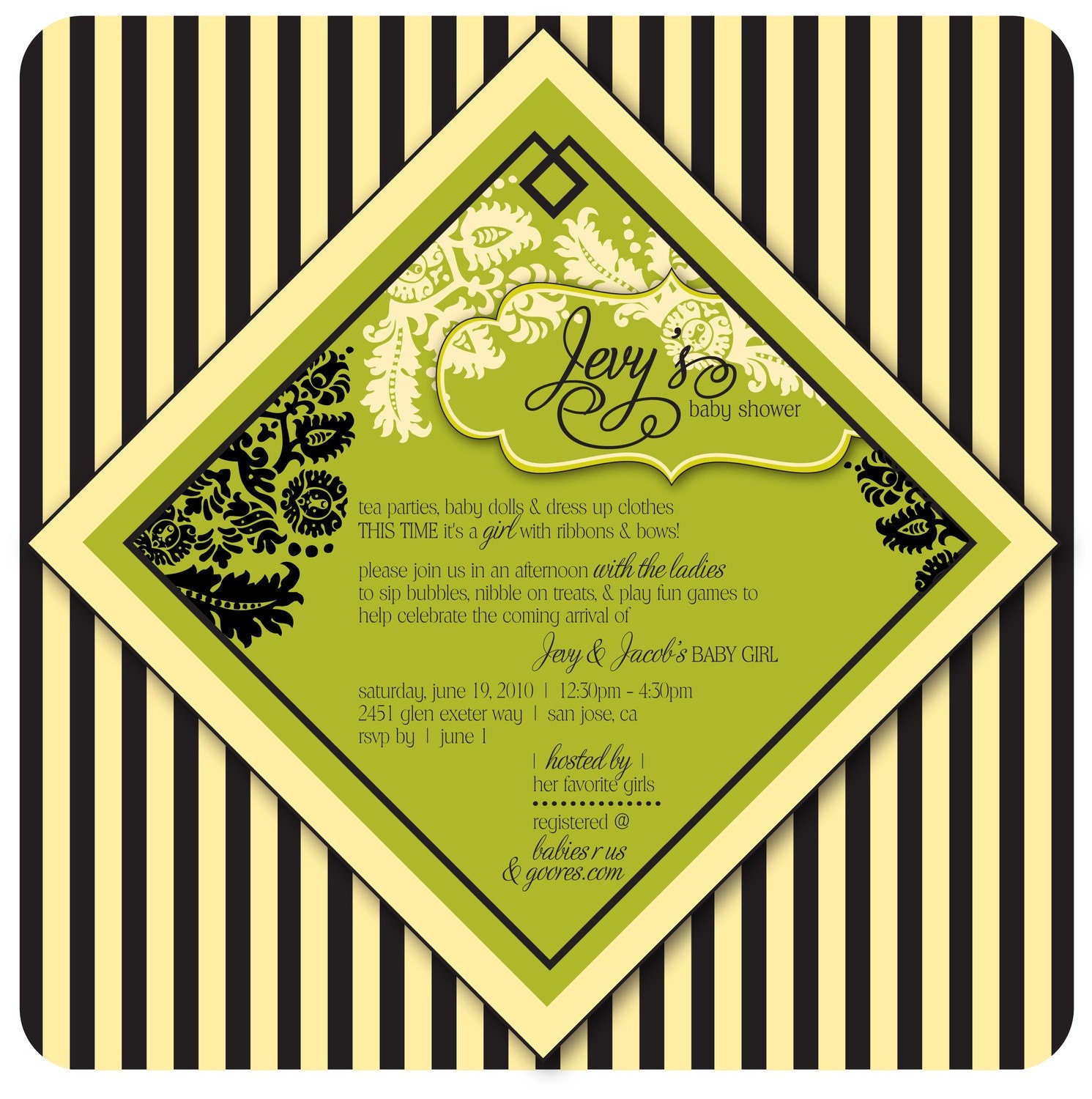 Green Elegant Art Nouveau Brocade DIY Baby Shower Printable Invitation