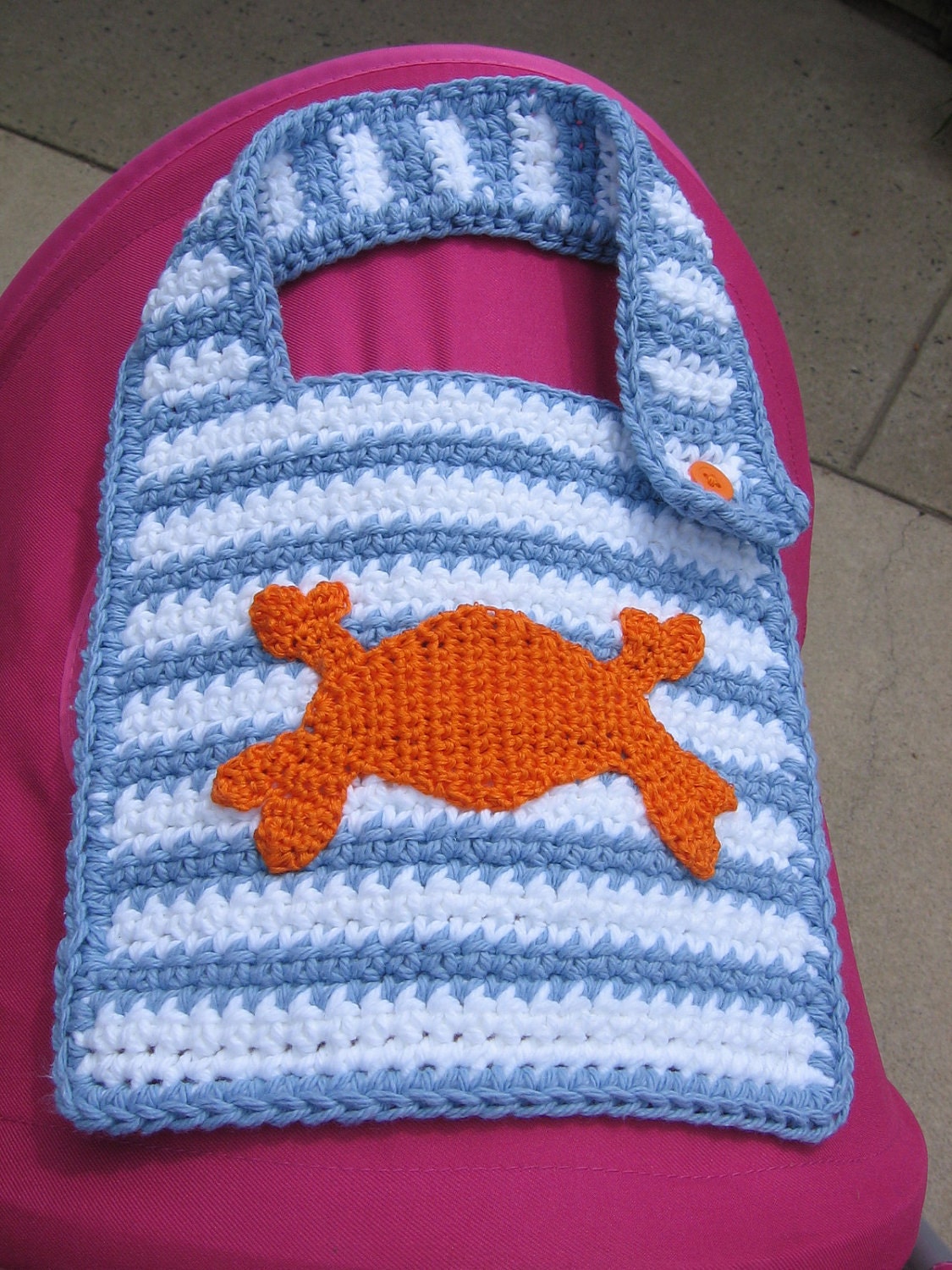 Custom Boutique Crochet Infant Toddler Boy or Girl  Light Blue and Orange Crab Bib Pattern 106