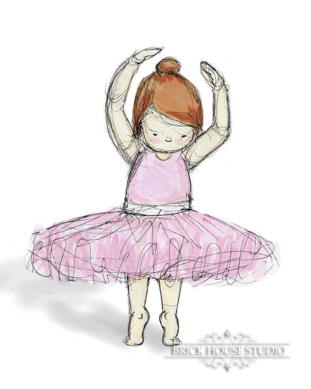 Girls Wall Art, Ballerina with Brown Hair - 8x10 Print
