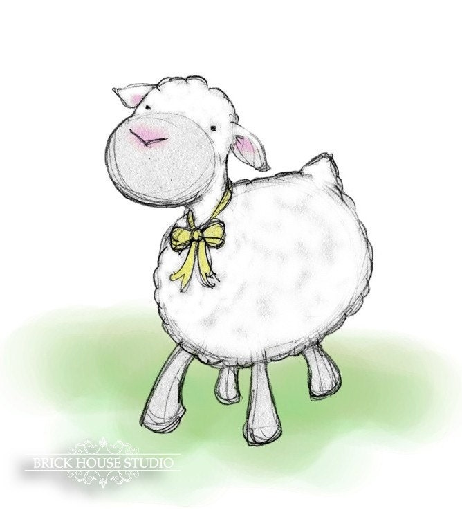 Easter Wall Art - Springtime Lamb, 8x10 Illustration