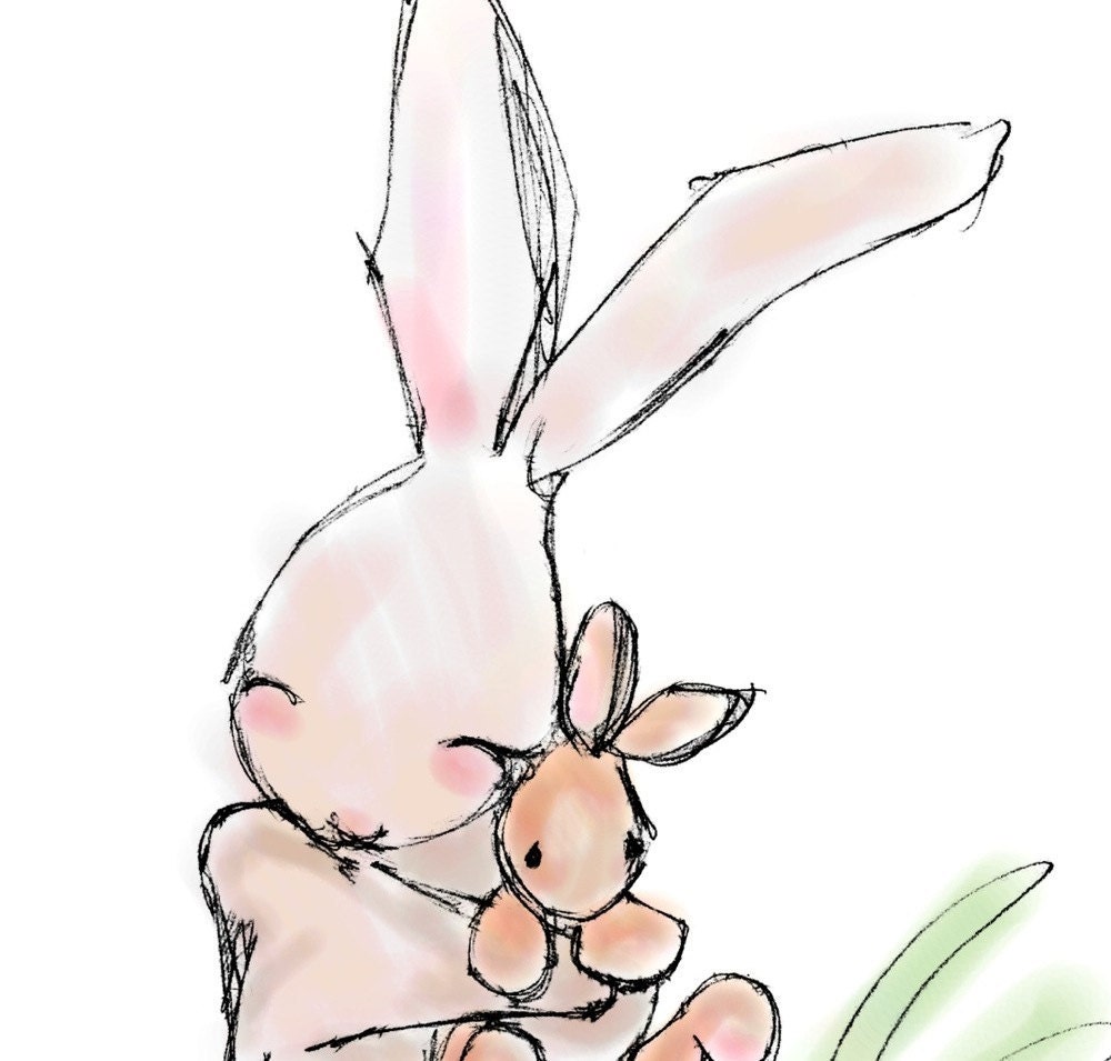 Springtime Bunnies Illustration, 8x10 Print