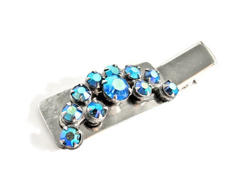Hair Clip Vintage Blue Aurora Borealis Rhinestones - Bridal Wedding Silver. Vintage and Handmade Jewelry by My Chouchou on Etsy.