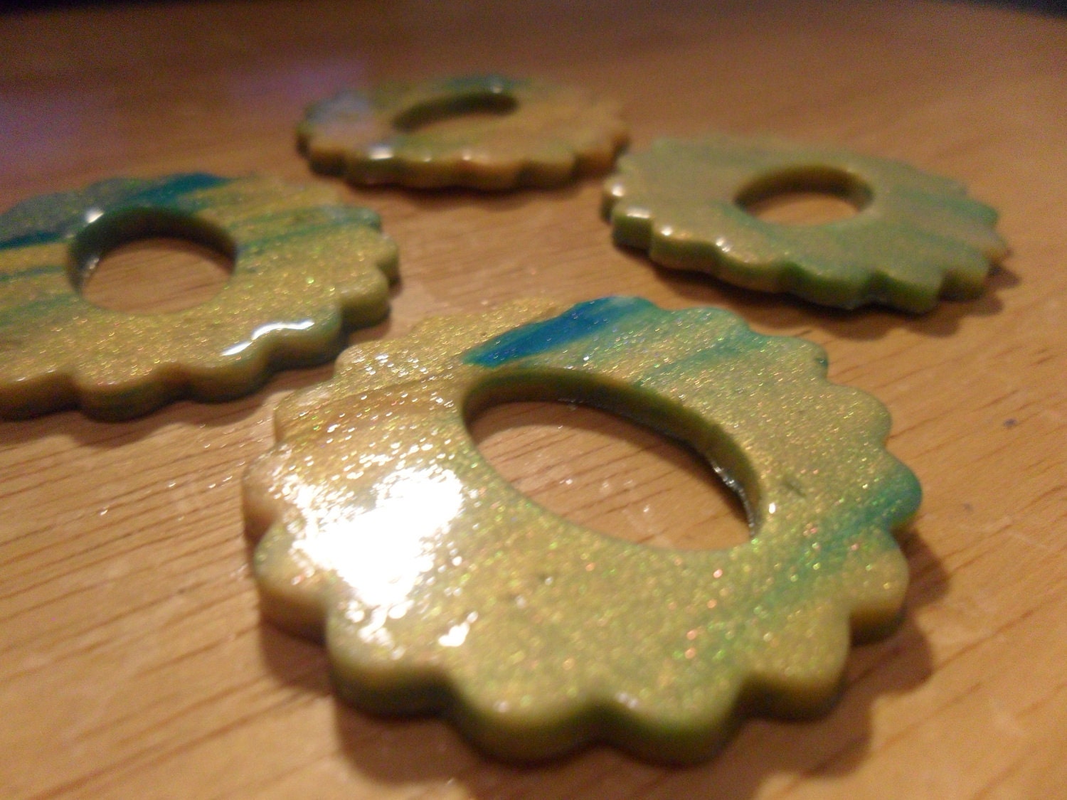 Round flat back gold and blue beads, handmade beads, beading supplies, jewelry supplies