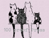 Four Cats on a Wall Wood Mounted Rubber Stamp 5654