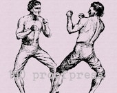 Two Guys Boxing Wood Mounted Rubber Stamp  775