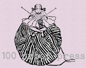Little Knitting Girl on a Big Ball of Yarn  Wood Mounted Rubber Stamp