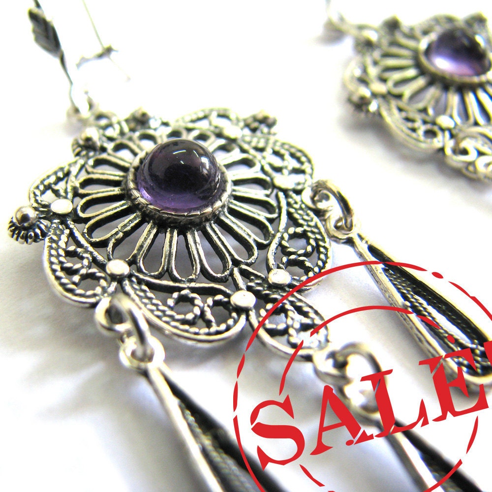 SALE 925 Sterling Silver Filigree Earrings Amethyst Gemstones, Add Coupon Code Marchsale02 At Checkout And Save 10% Free Shipping ID64