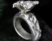 Silver Love Dove Ring Bird Tree