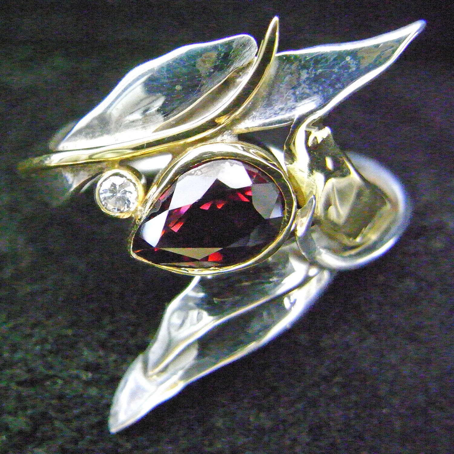 Pink Tourmaline, Diamond, Silver and 18ct Gold Ring.