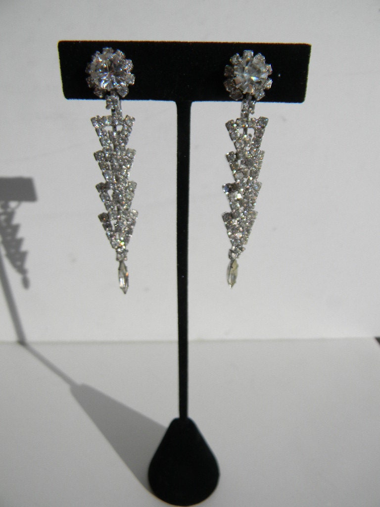 RESERVED// lovely elegance..........long vintage rhinestone earrings