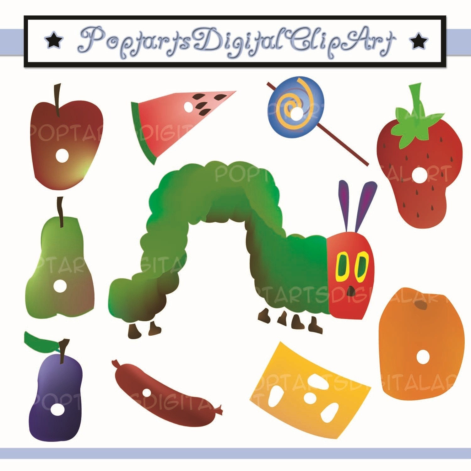 Items Similar To Super Hungry Caterpillar - Clip Art Digital Files - 10 