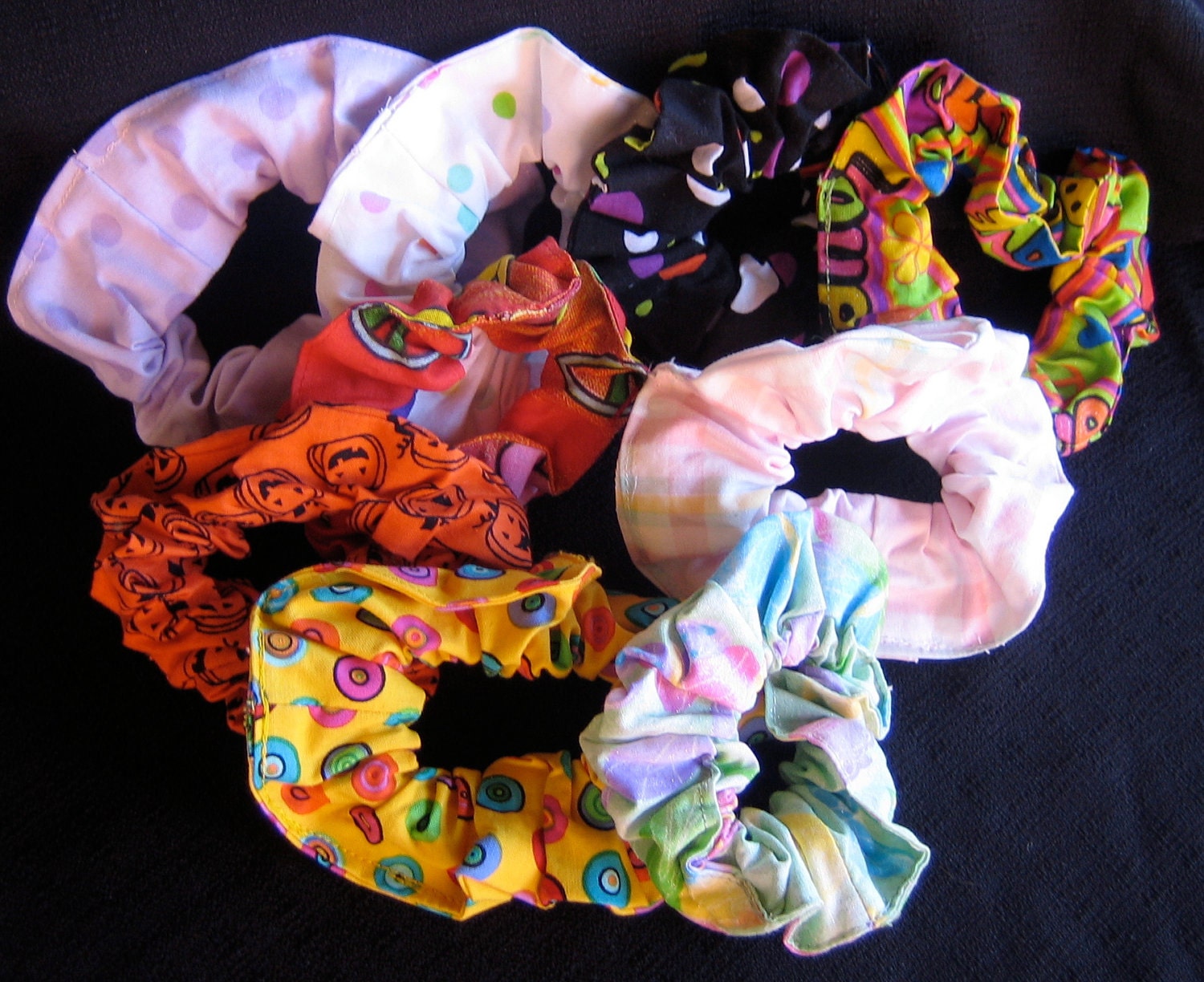 50% off Sale Lot Set of 9 girls hair scrunchies ponytail holders for kids fabric scrunchies lot