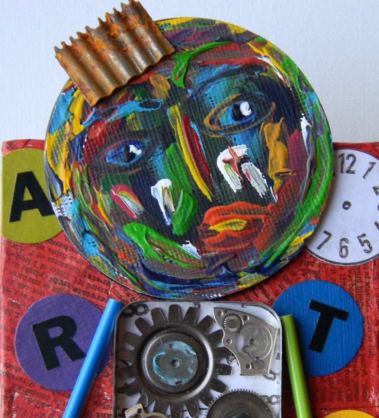 SALE-Recycled Art Collage   -     "He wasn't sure if his name was Art"   -  Original Mixed Media