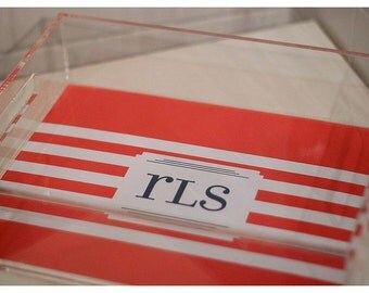Lucite Serving Tray with Handles - Breton Stripe - Custom Monogram/Personalized