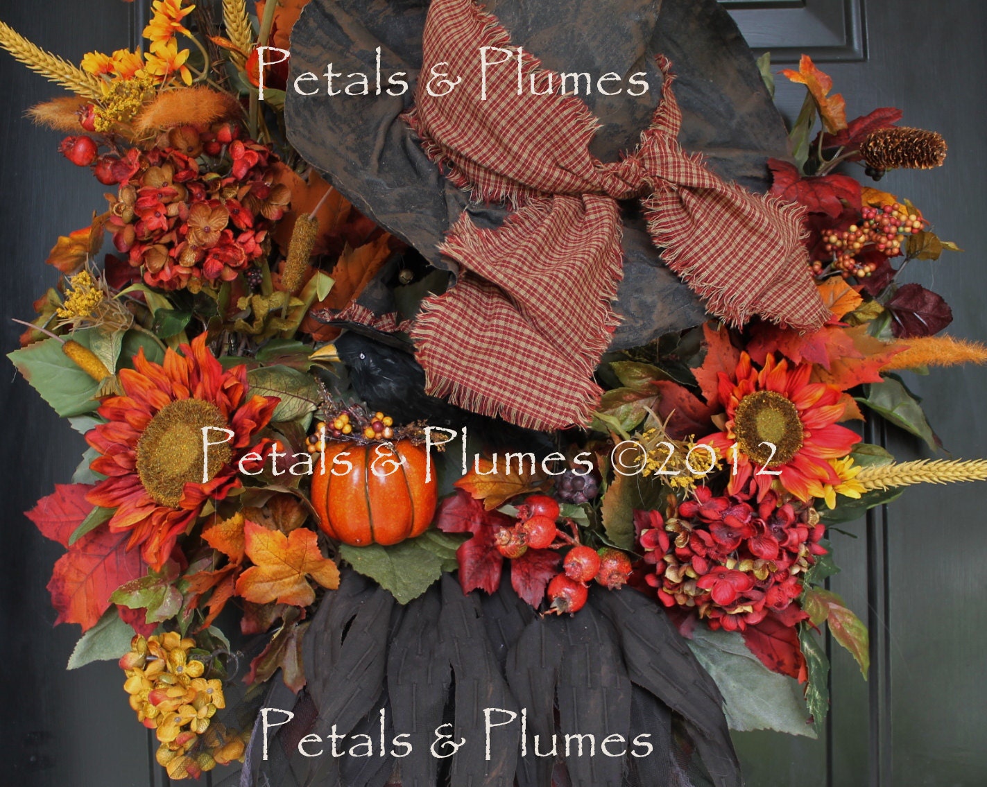 CUSTOM ORDER-Halloween Wreath-Fall Autumn Wreath- Primitive Prim Witch Hat n' Boots (New Version w/broom) Petals & Plumes Original Design