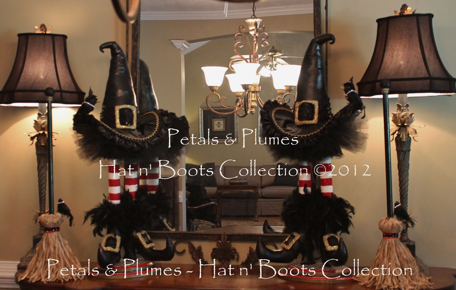 Wicked Witch Hat n' Boots Stand w/Broom Halloween Decor-Centerpiece-Wreath Accent(Listing is for 1 Stand)Petals & Plumes Original Design