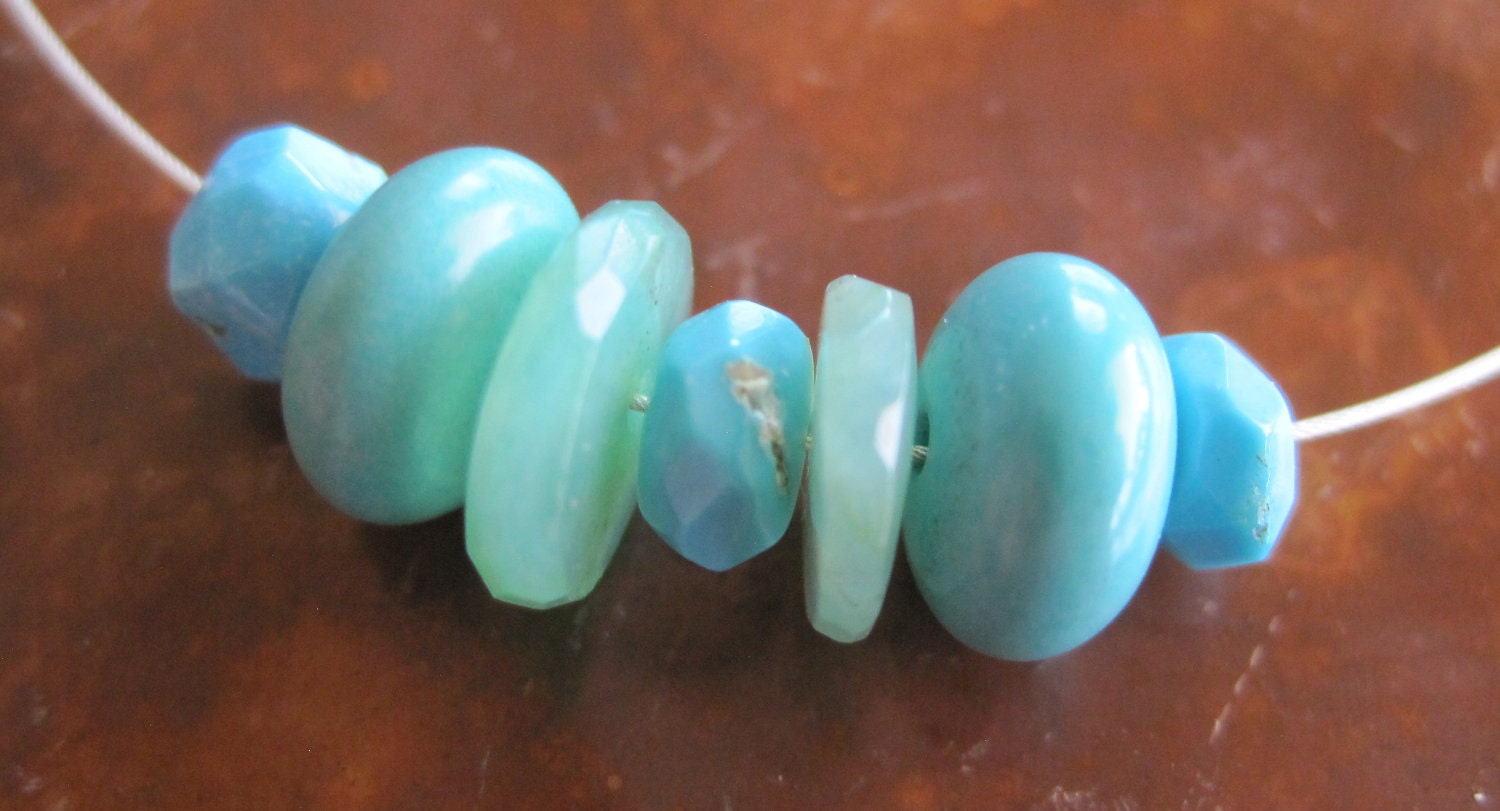 Faceted Sleeping Beauty Turquoise Peruvian Blue Opal Beads Destash Jewelry Making Supply