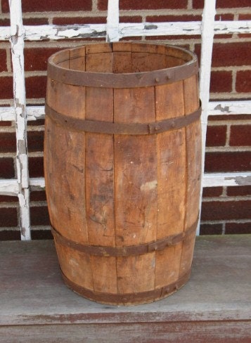 Old Primitive Wood Nail Barrel Keg Made in by SunPorchOnLilacLane