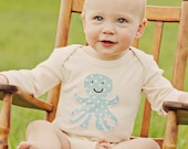 Octopus Organic Baby Bodysuit in natural cream color - Long Sleeve Etsy Kids Clothing 0 3 6 12 18 months- Baby Clothes